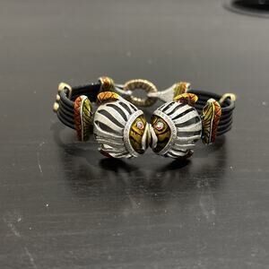 Vintage Chicos Kissing Fish Bracelet Magnet Closure Rhinestone Boho